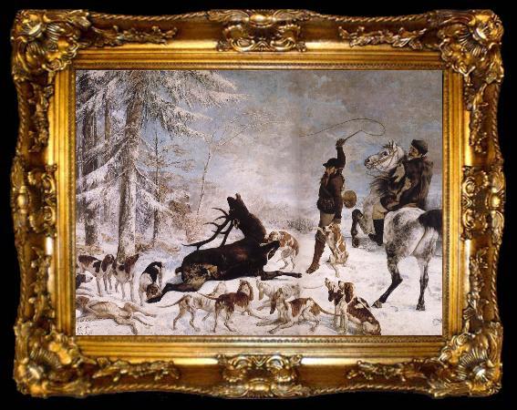 framed  Gustave Courbet The Halali of the Stag, ta009-2